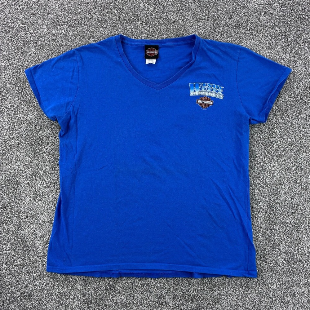 Vintage Y2k Harley Davidson Shirt Women's Medium Blue Biker Motorcycle Chicago
